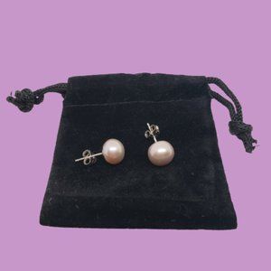 9 MM Pink/Plum Cultured Freshwater Pearl Button Earrings-NWOT